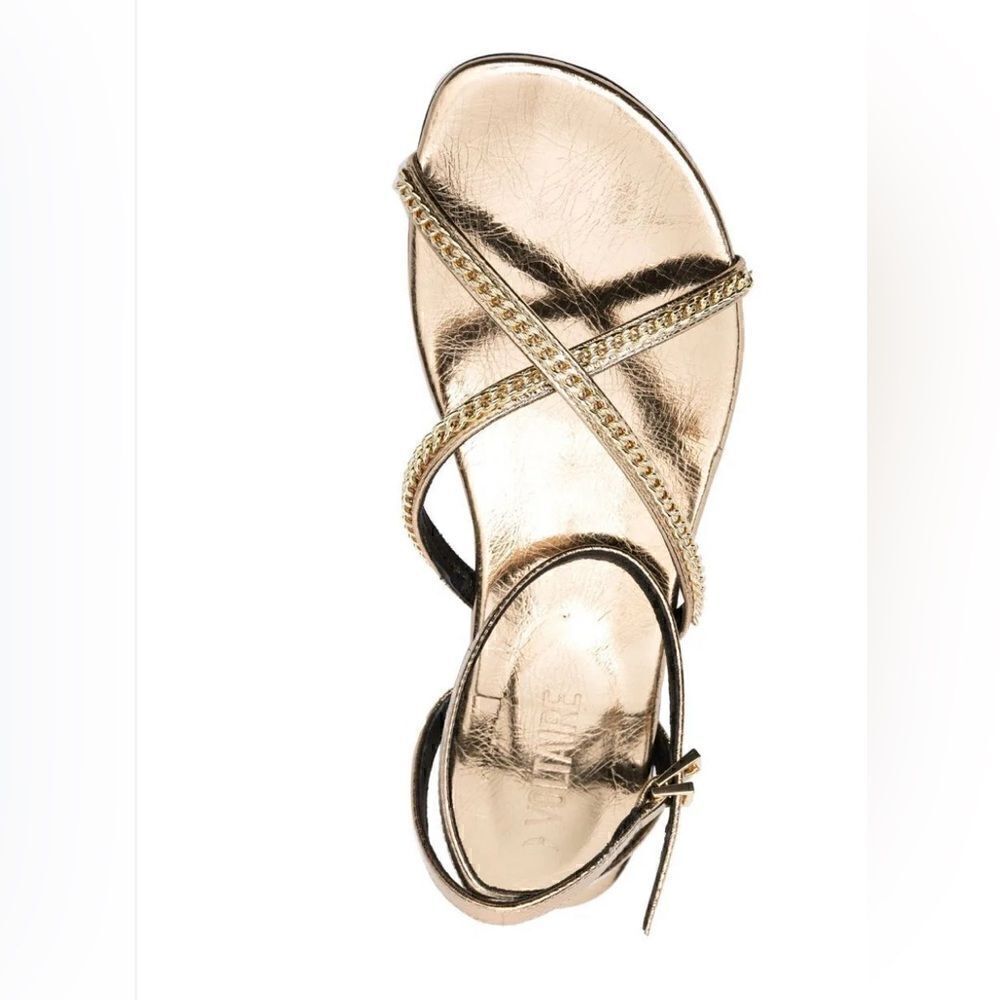 Zadig & Voltaire Rockzy vintage Gold Leather Sandals Chain Detail 36